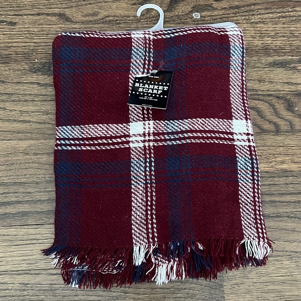 NWT - Burgundy & Navy Blanket Scarf